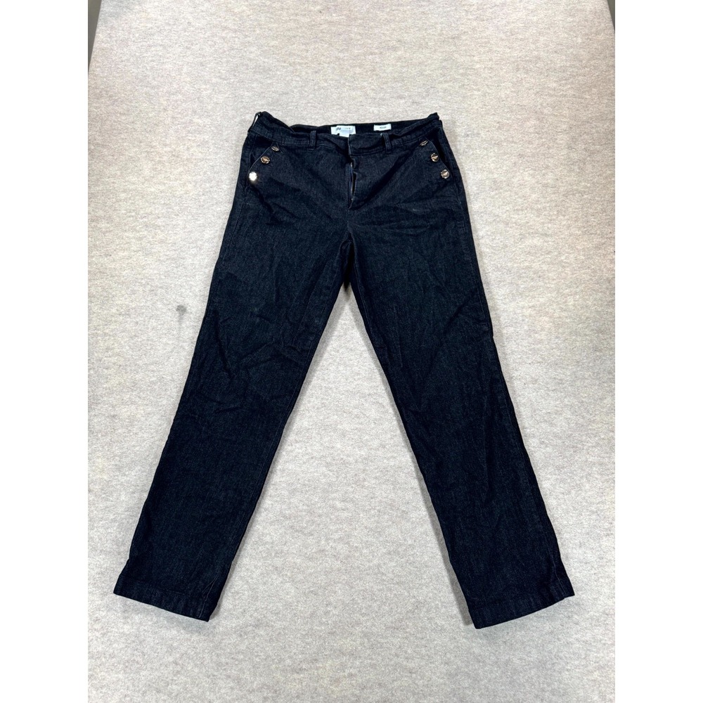 Nine West Sailor Trouser Jeans Womens 10 Blue Denim Logo Mid Rise Button Detail